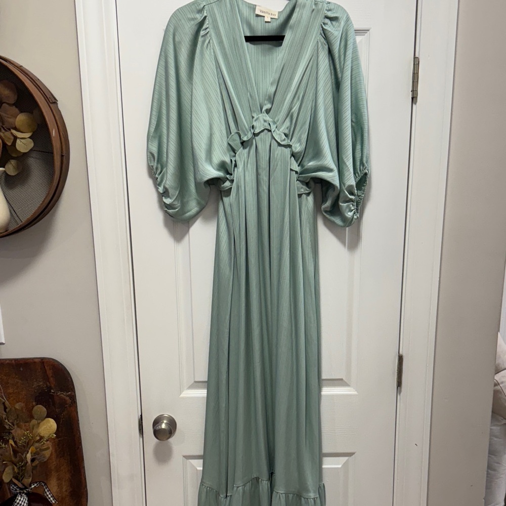 NWOT Pinkblush Maternity Vanilla Bay Sage Green Maxi Dress